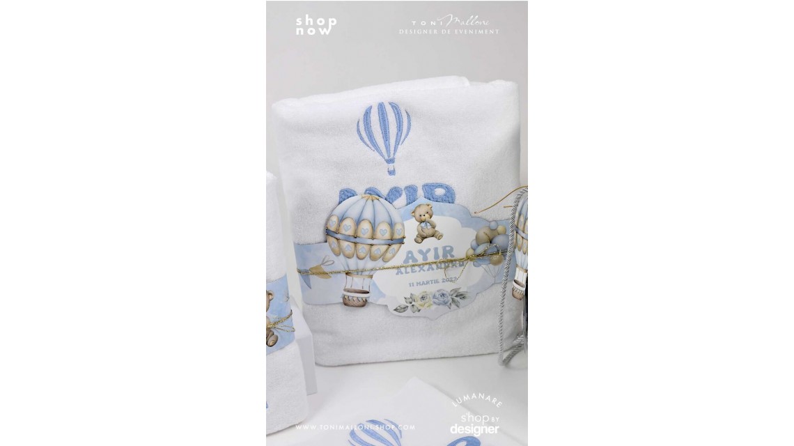 Trusou botez cu ursuleti albastri si baloane de aer cald Teddy Bear Bleu Hot Air Balloons 3